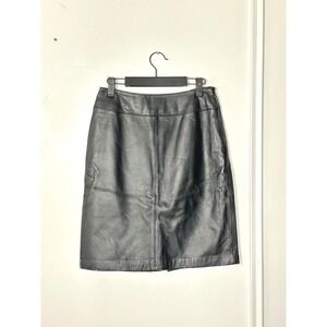 Vintage 90s Lambskin Leather skirt womens 4 black Above Knee preppy croft barrow
